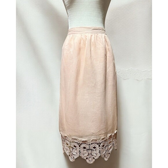 VTG 80's Capriccio by Digna Pink 100% Linen Blouse Skirt Set Victorian Lace Sz 6 - Picture 9 of 16